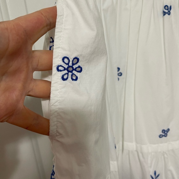 CALYPSO ST. BARTH white Maxi short sleeve Blue Embroidered Eyelet Dress size M - Picture 5 of 11